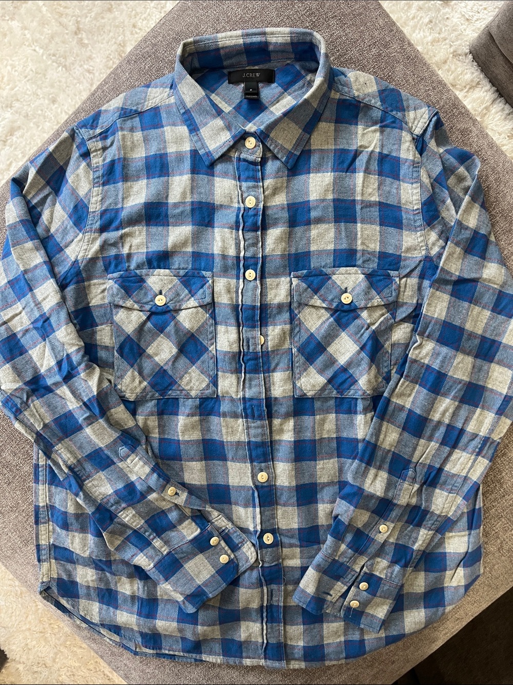 Women’s J. Crew Blue and Gray Plaid Button-Down Shirt